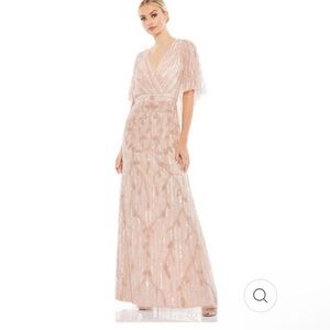 Mac Duggal - Beaded Cape Gown V Neck Dress Blush Size 8 NWT #9064